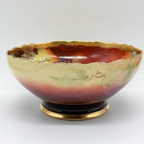 Hand-Painted T&V Limoges Grapevine Motif Bowl with Gold Trim