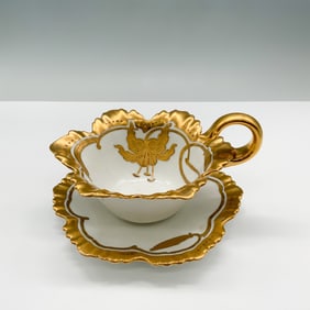 T&V Limoges Pickard Porcelain Sauce Dish with Attached Underplate