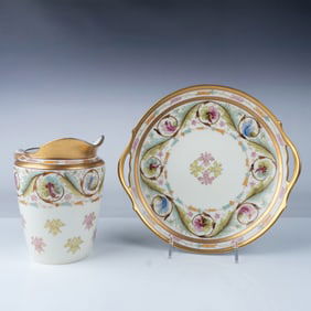 Pickard and T&V Limoges Porcelain Pitcher and Tray Set