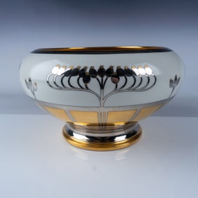 Pickard China Punch Bowl, Aura Argenta Linear, Signed