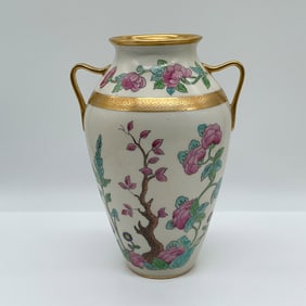 Pickard Etched China Floral Vase with Gold Trim