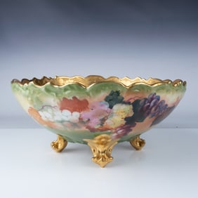 Pickard Limoges Hand Painted Footed Bowl, Grapes and Gold