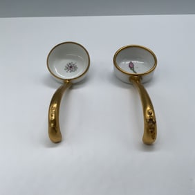 Set of Two Nippon Gilded Porcelain Salt Spoons, Hand-Painted