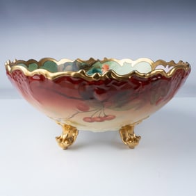 T&V Limoges Footed Bowl, Hand-Painted by White's Art Co.