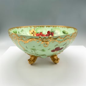 T&V Limoges Footed Bowl, Hand-Painted Floral Design