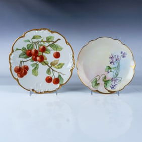 2pc Limoges and Pickard Hand-Painted Porcelain Plates