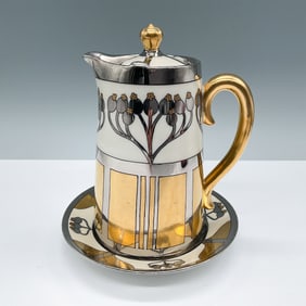 2pc Pickard Aura Argenta Linear Coffee Pot & Underplate