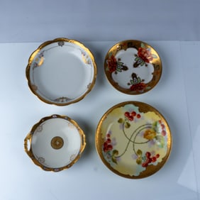 4pc Pickard and Haviland Hand Painted Porcelain Plates