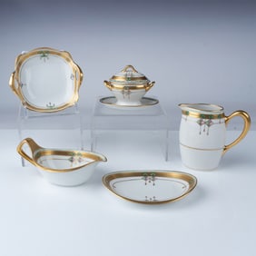 5pc Pickard China, Floral Pattern with Gold Trim