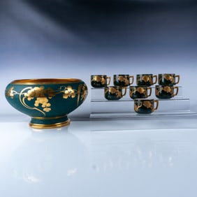 9pc Pickard T&V Limoges French Grapes Punch Bowl with Mugs