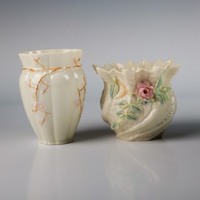 2pc Belleek Porcelain Vase and Bowl