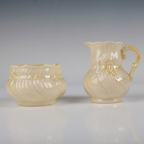 2pc Belleek Cream Jug and Sugar Bowl Set