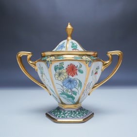 Pickard Hand-Painted Chinese Enamel Lidded Sugar Bowl