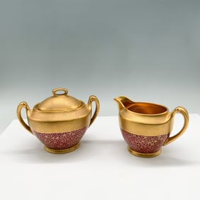 Pickard Porcelain Creamer and Sugar Set, Gilt Floral Design