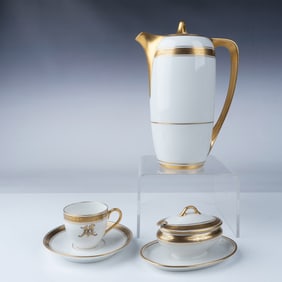 3pc Pickard Hand-Painted China Coffee Set with Gilded Accent