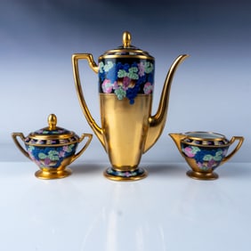 3pc Pickard Hand-Painted Coffee Set, Grape and Floral Design