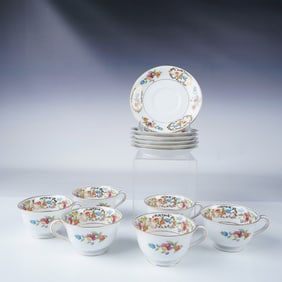 12pc Noritake Porcelain Cup and Saucer Set, Floral Gilt