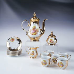 15pc Limoges Hand Painted Porcelain Tea Set 24K Gold