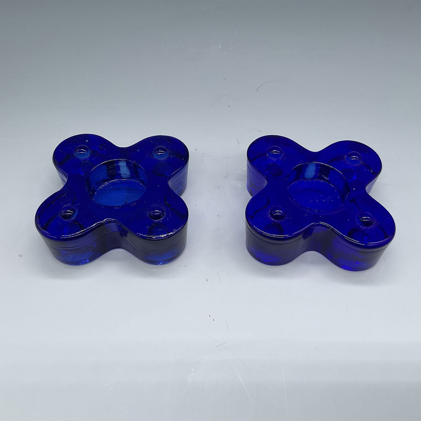 2pc Blenko Sapphire Flower Glass Candle Holders (1 of 3)