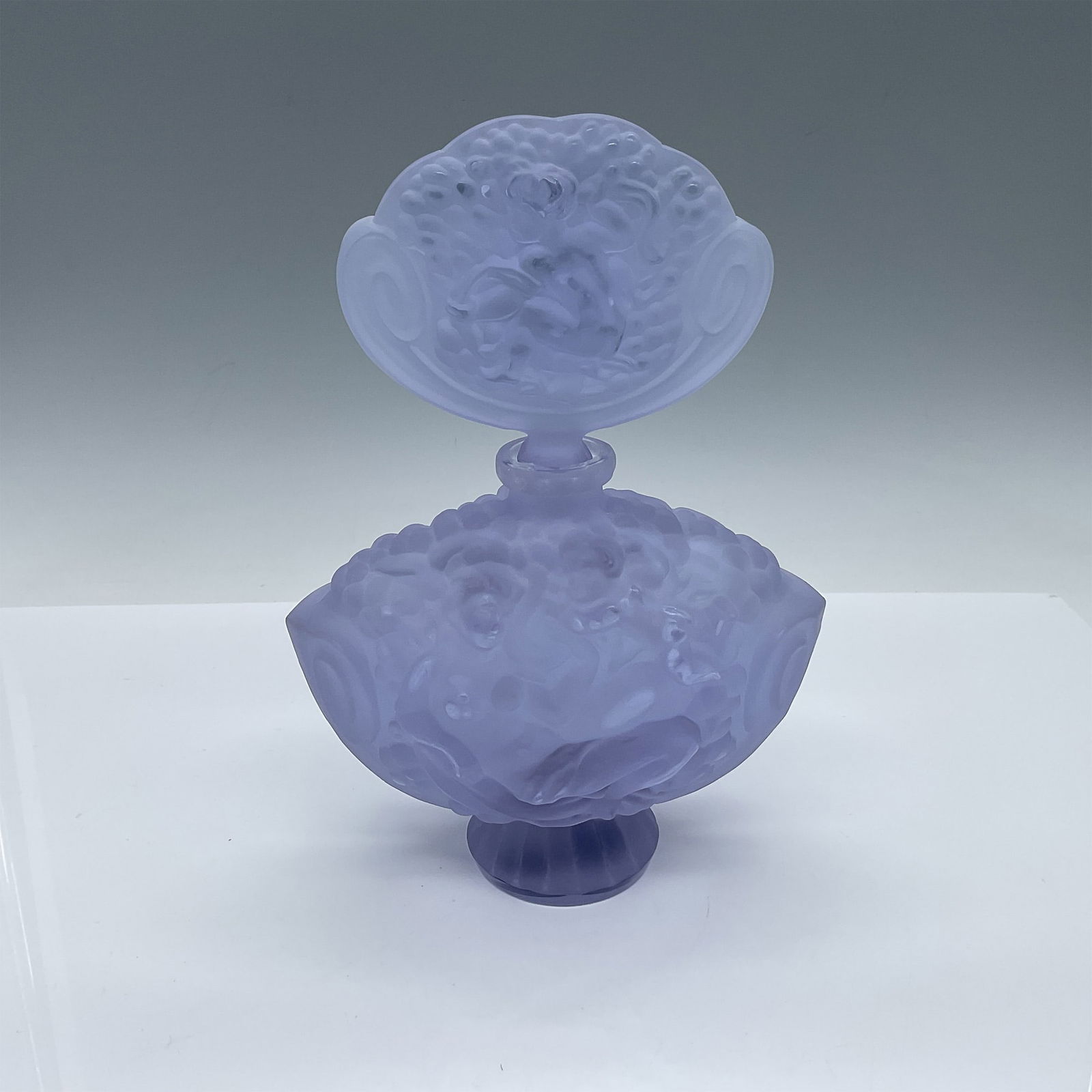 Czech Purple Frosted Glass Perfume Bottle with Stopper (1 of 3)