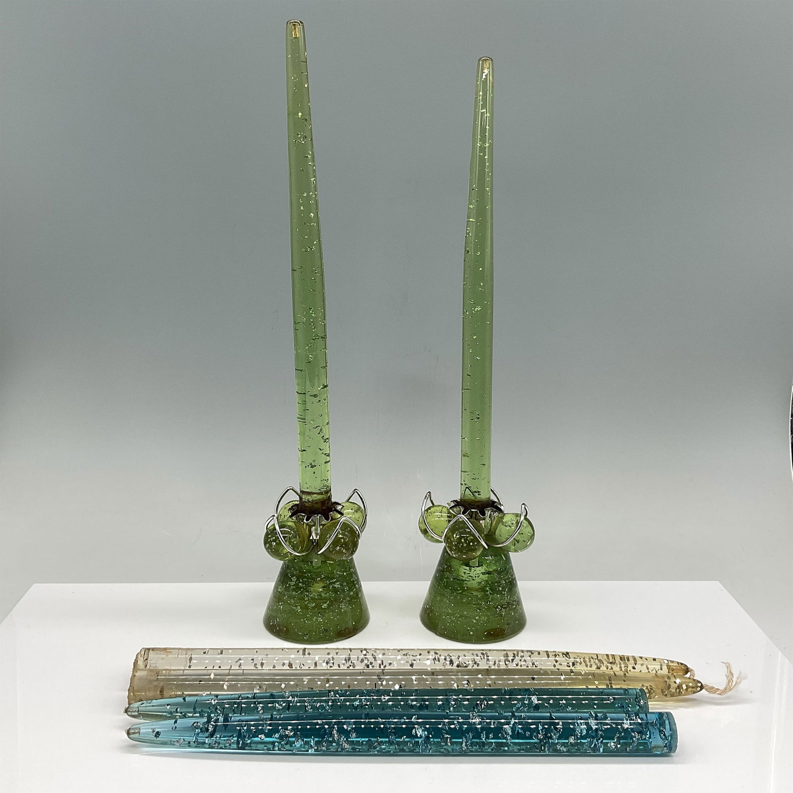 8pc Mid-Century Lucite Candle Holders with Glitter Candles (1 of 3)