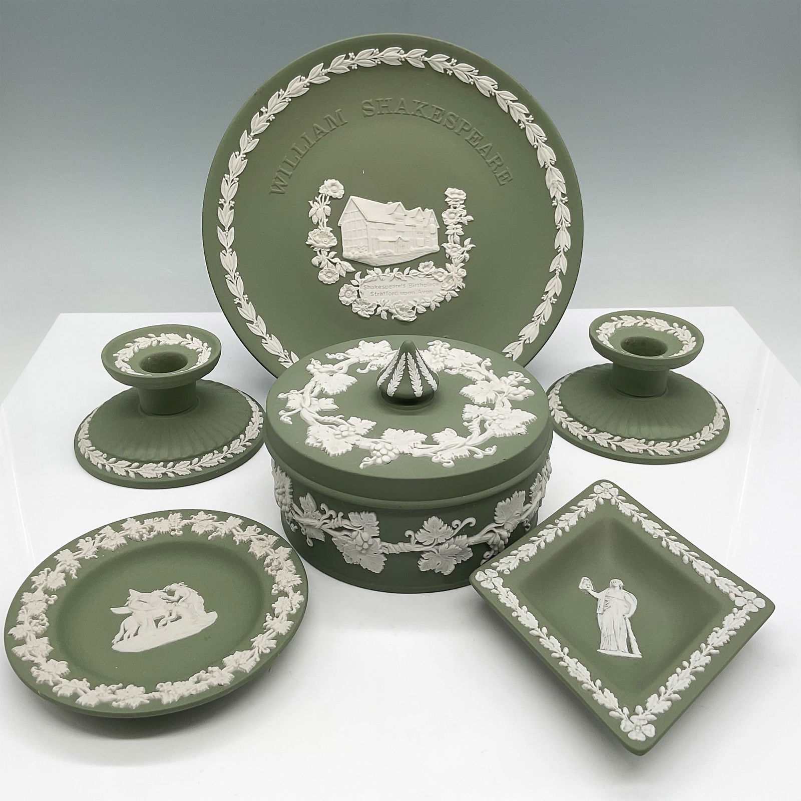 6pc Wedgwood Sage Green Jasperware Assorted Lot (1 of 2)