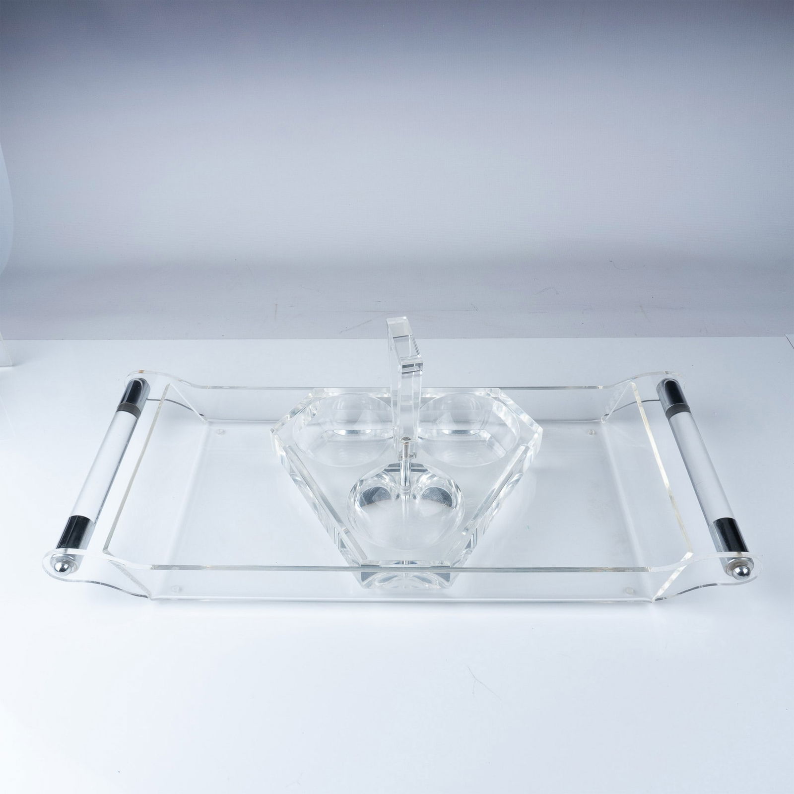 2pc Lucite and Chrome Tray with Condiment Server Set (1 of 6)