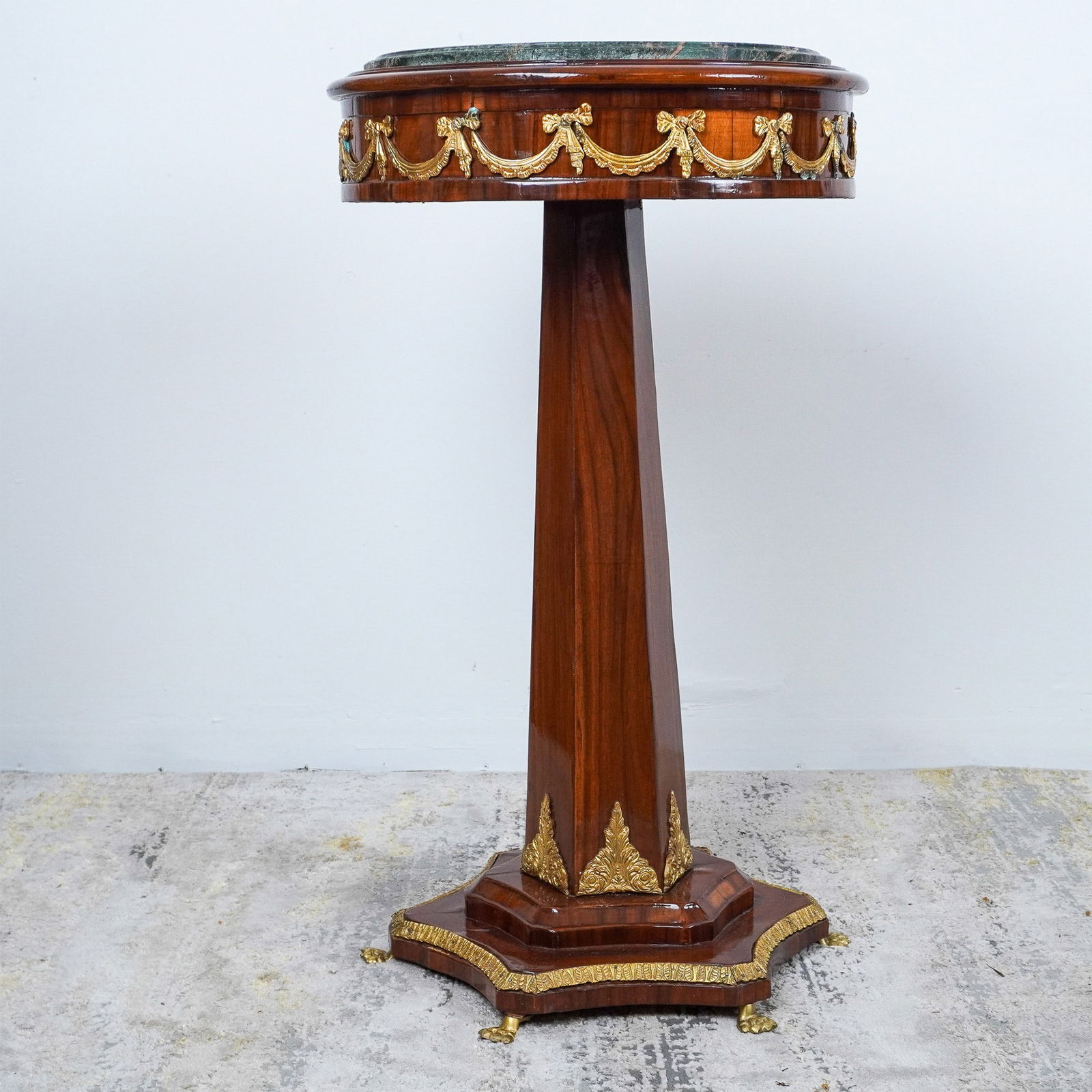 Louis XVI-Style Marble-Top Mahogany Pedestal Table (1 of 8)