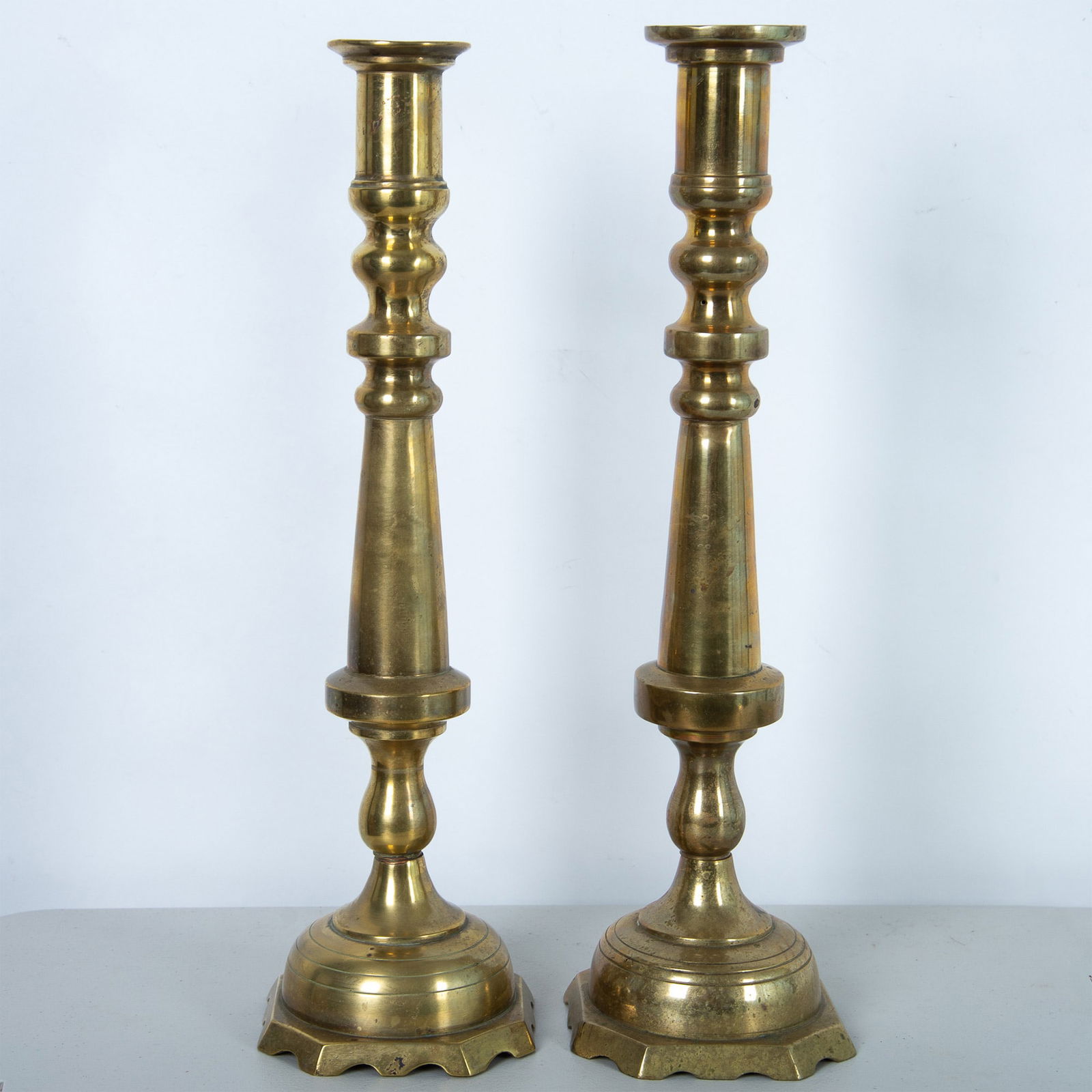 Pair of Vintage Baluster Brass Candle Holders (1 of 4)