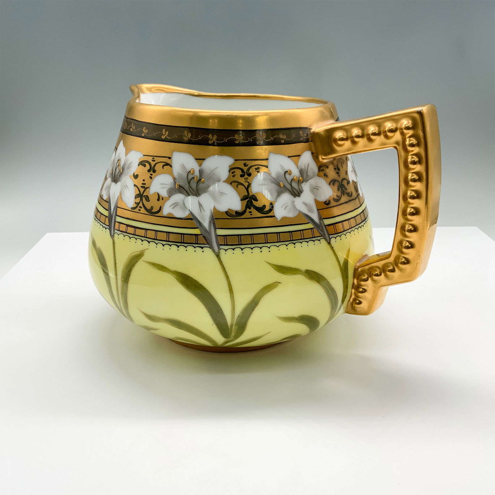 Hand-Painted Porcelain Pitcher, Gold and Floral Design (1 of 3)