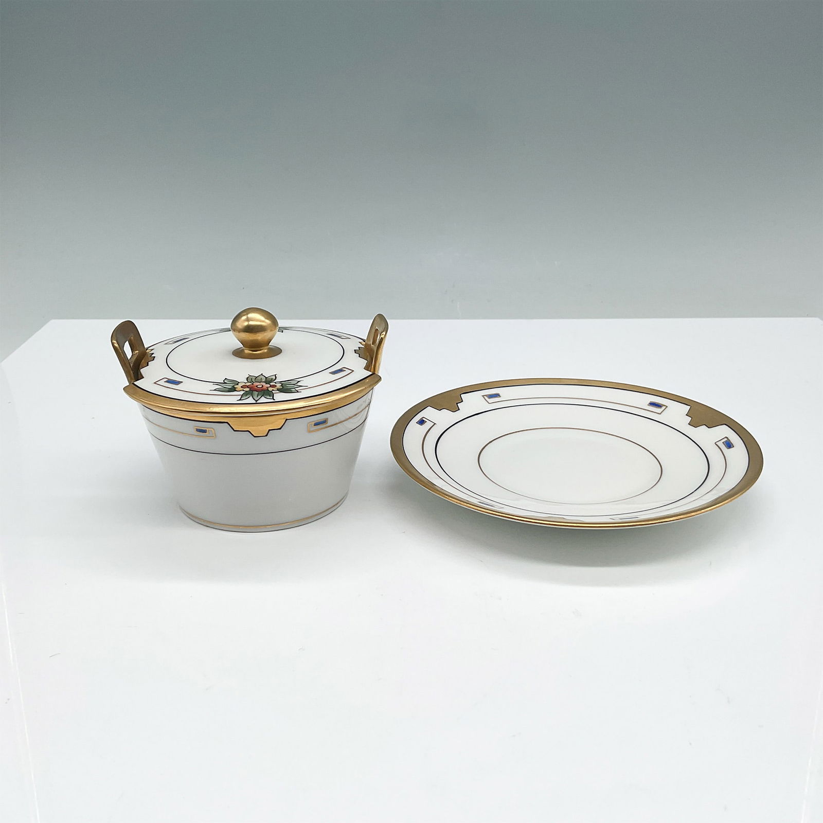 2pc Pickard Hand-Painted Covered Dish with Matching Plate (1 of 3)