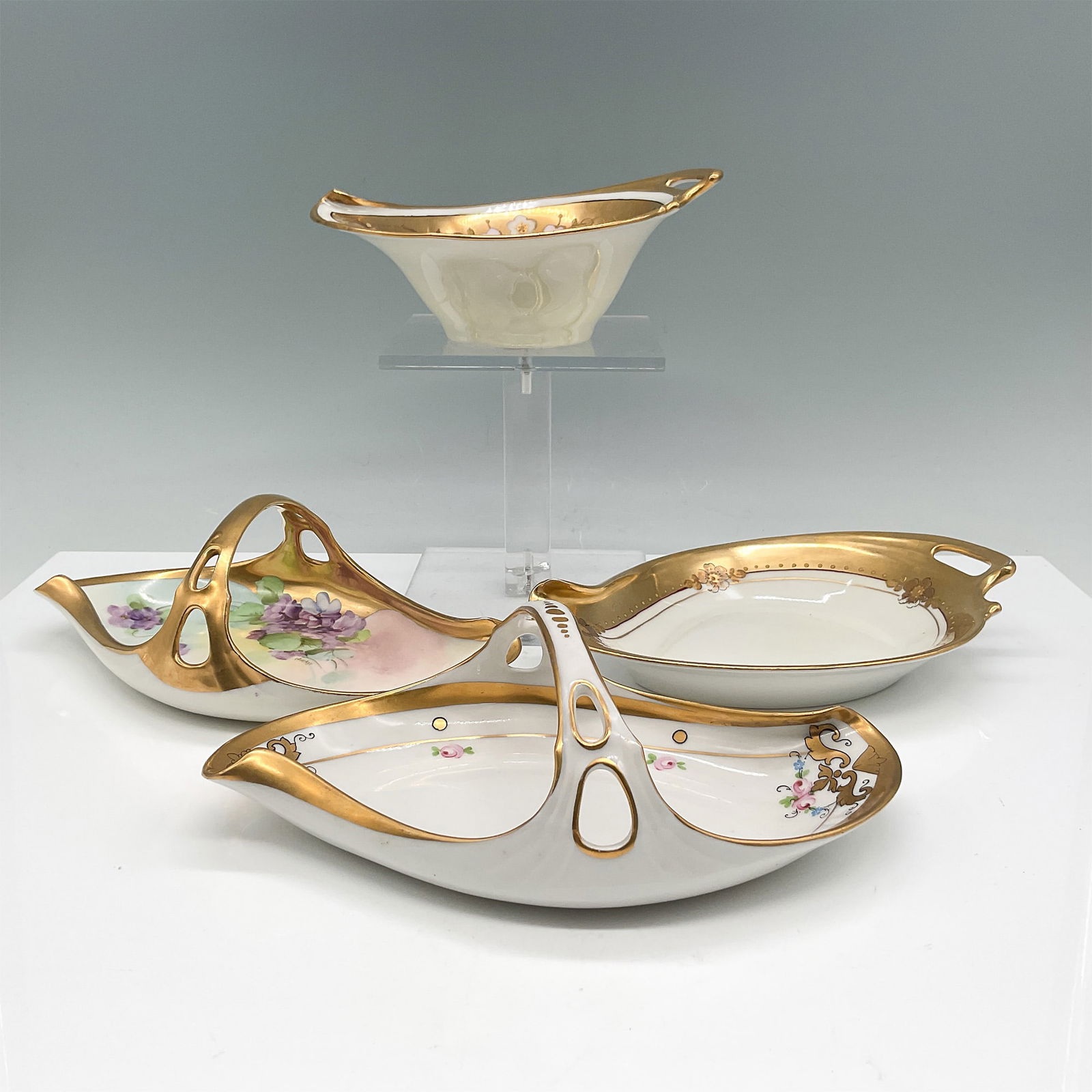 4pc Pickard Hand-Painted & Gilded Condiment Tray (1 of 3)