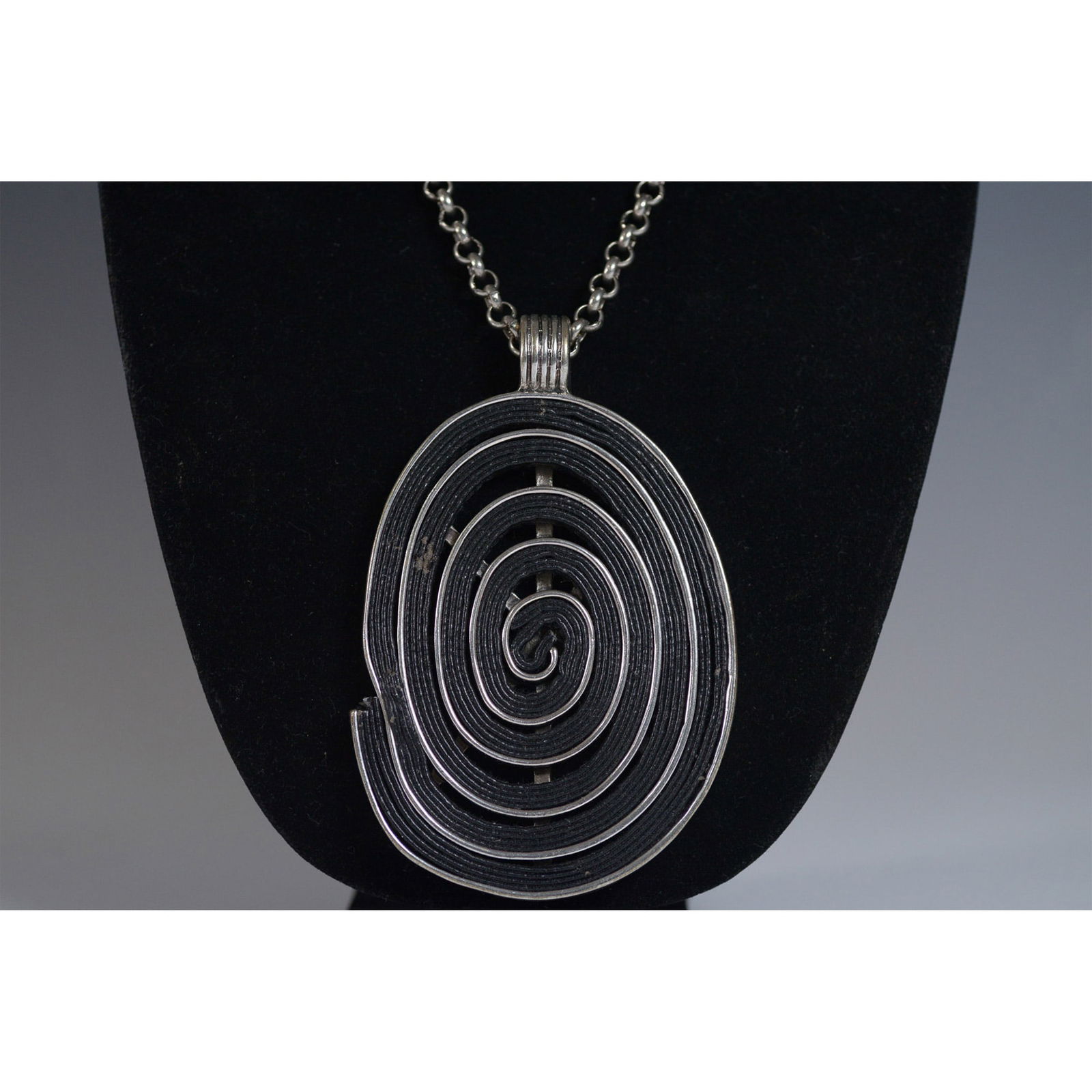 Alisha D Spiral Pendant Necklace, Signed, Silver Tone (1 of 4)