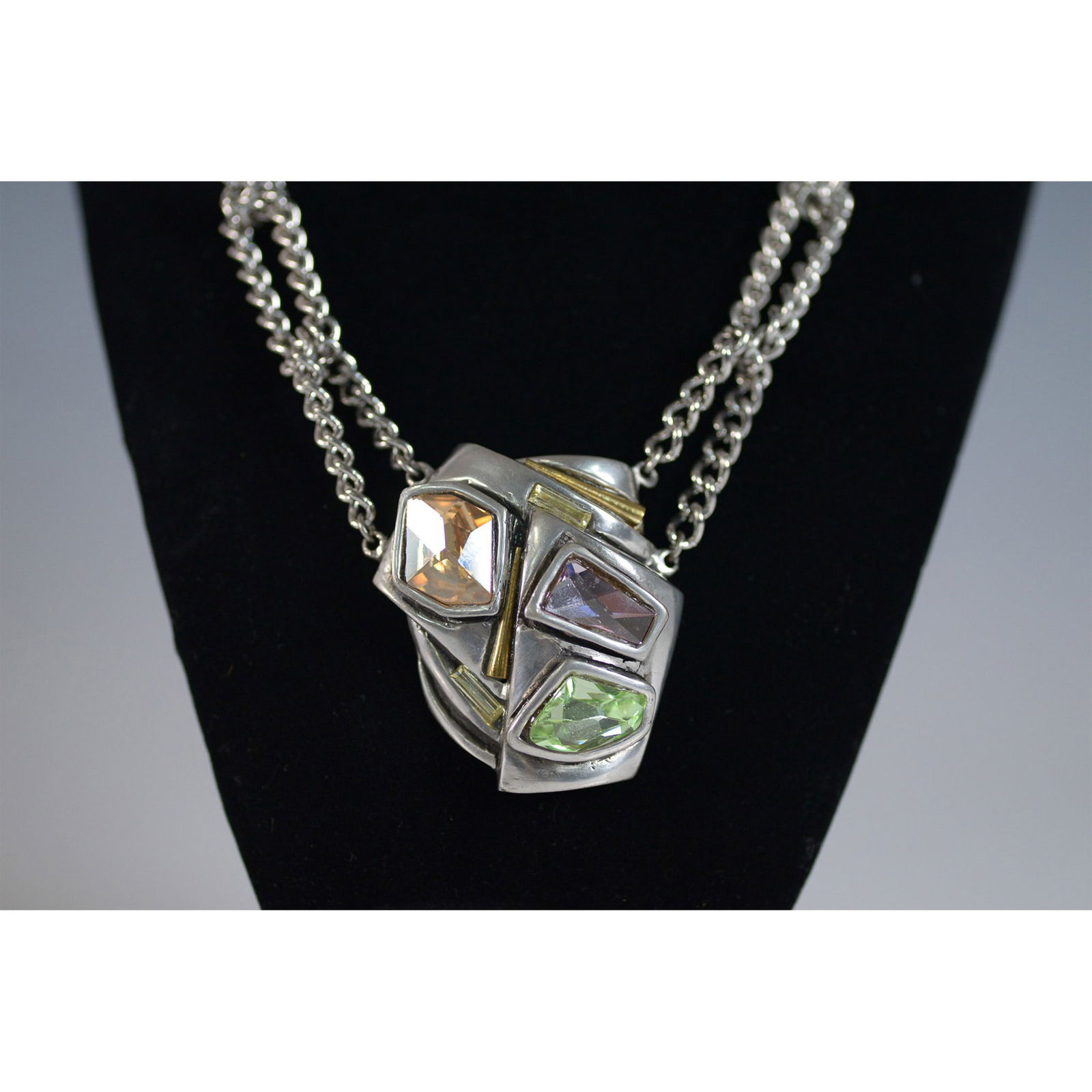 Silver and Multi-Color Gemstone Necklace (1 of 4)