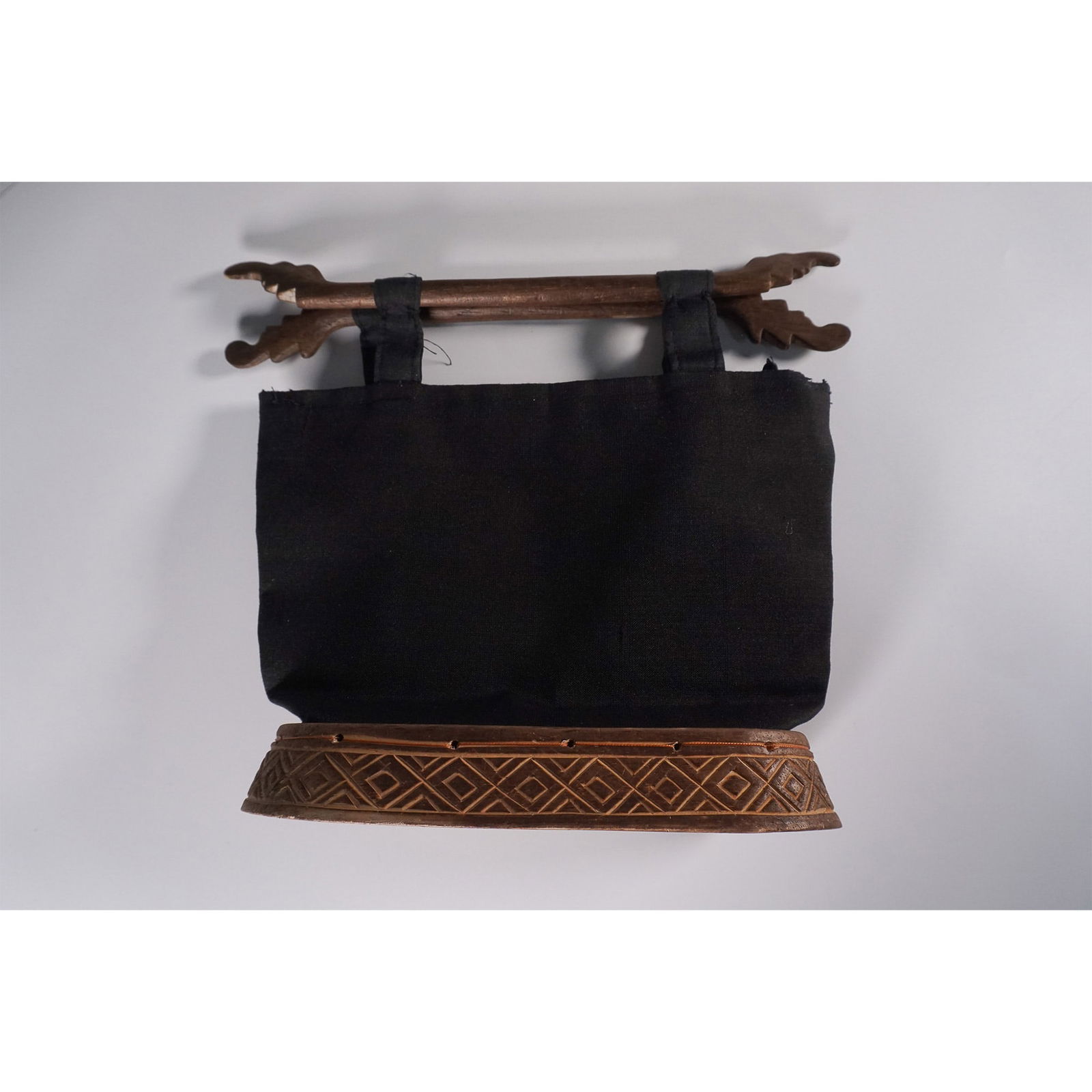 Vintage Handcrafted Wood & Fabric Tote Bag (1 of 4)