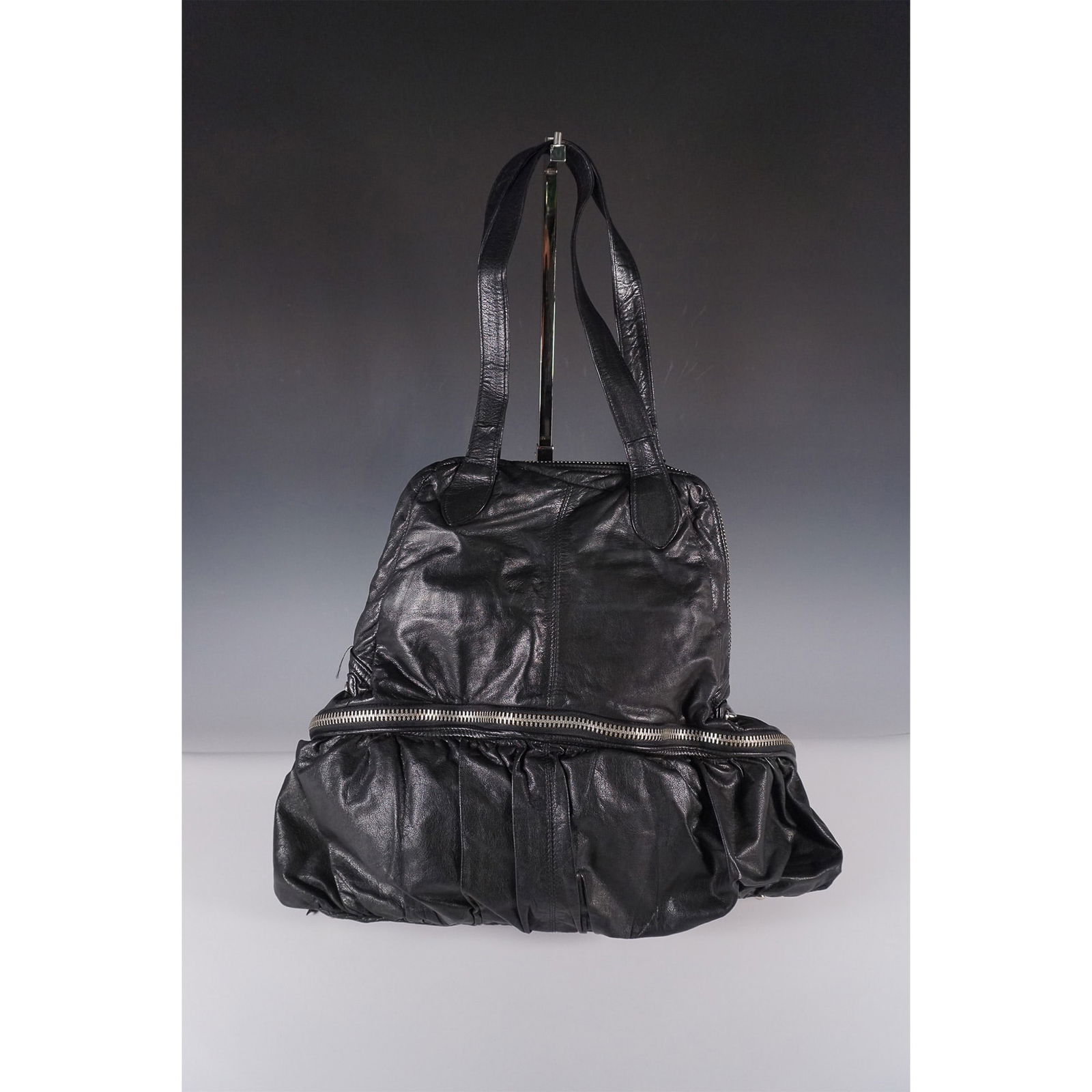 Elezar Leather Tote Bag, Black with Expandable Zipper Base (1 of 5)