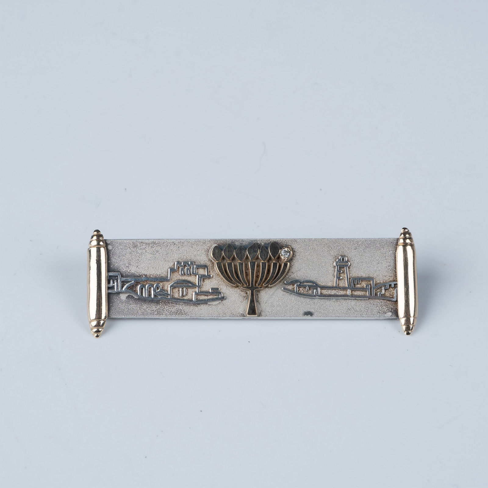 Judaica Menorah Sterling Silver Diamond Brooch (1 of 2)
