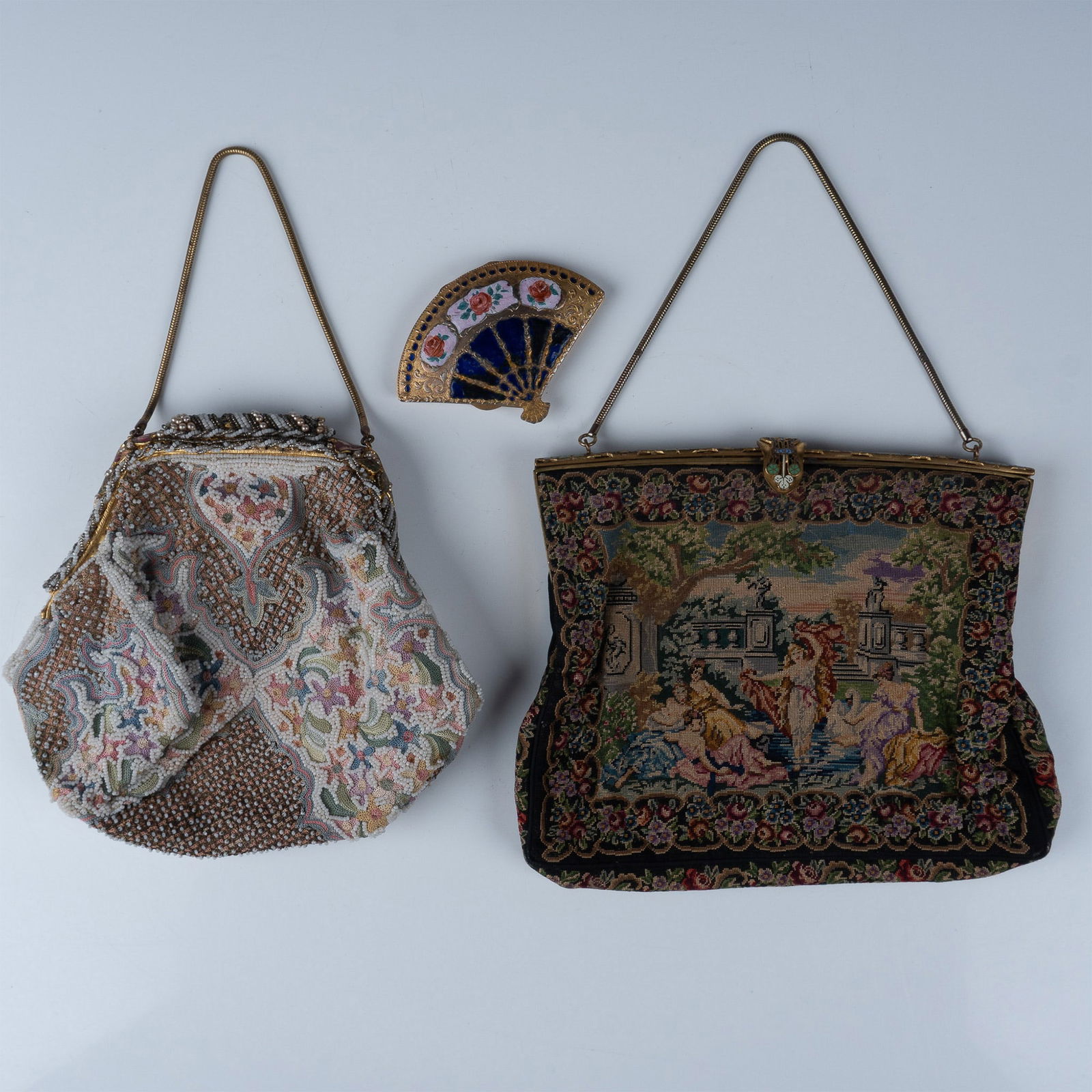 3pc Vintage Needlepoint, Beaded Evening Bags & Compact (1 of 10)