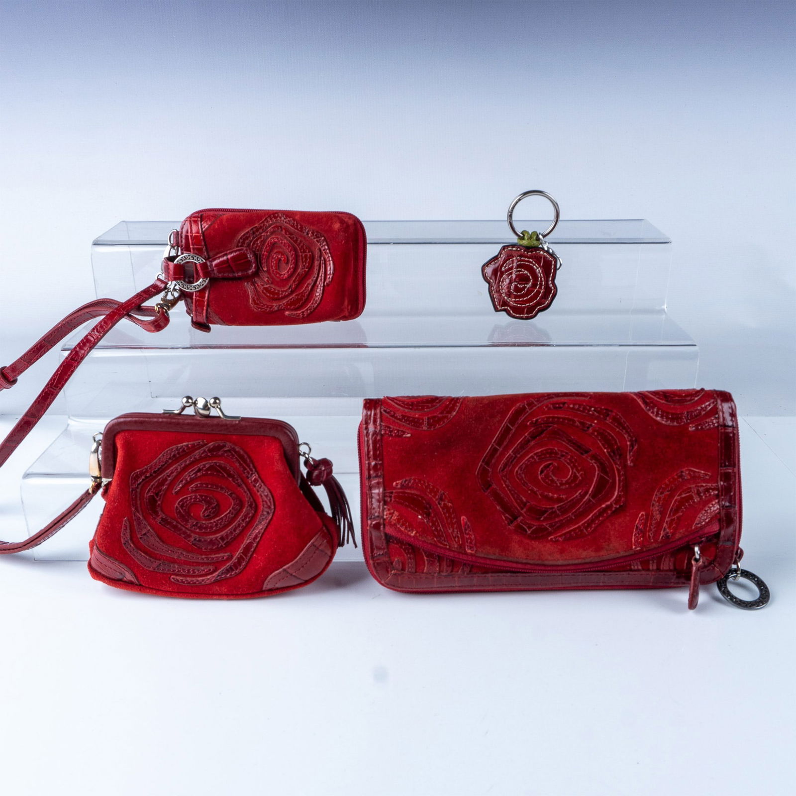 Set of 4 Brighton Purse Accessories in Red Suede and Leather (1 of 3)