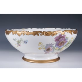T&V Limoges France Hand-Painted Porcelain Punch Bowl