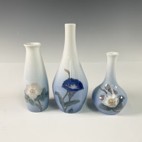 3pc Bing & Grondahl Small Porcelain Floral Design Vases