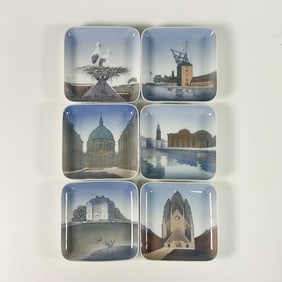 6pc Bing & Grondahl Historical Sites Collectible Trays