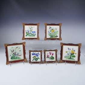 6pc Rosenthal Hand Painted Porcelain Floral Plaque Set