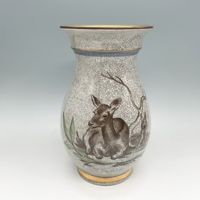 Royal Copenhagen Crackle Glaze Vase with Deer Motif