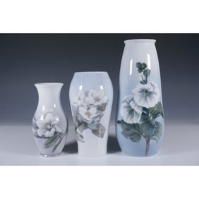 3pc Royal Copenhagen Floral Porcelain Vases Grouping