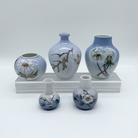 5pc Royal Copenhagen Miniature Vase Collection, Floral Motif
