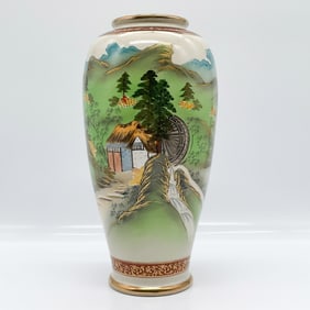 Japanese Satsuma Vase with Hand Painted Scenic Landscape