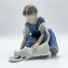Bing & Grondahl Porcelain Figurine, Girl Feeding Cat