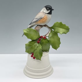Boehm Porcelain Black-Capped Chickadee on Holly Figurine