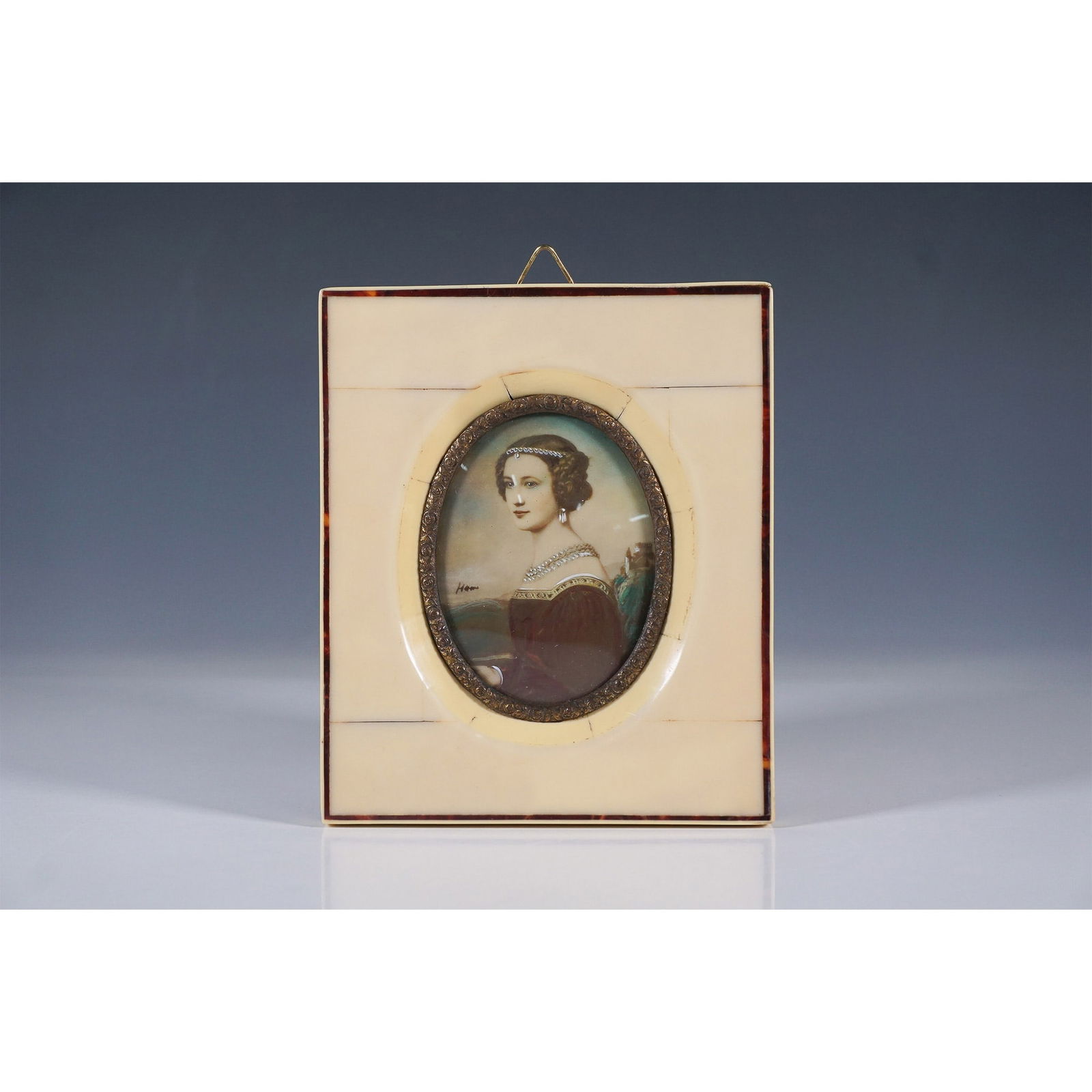 Antique Hand-Painted Miniature Portrait in Frame (1 of 4)